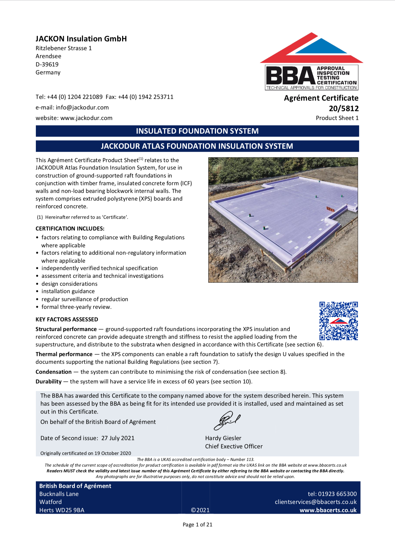 BBA Certificate 20-5812 – JACKODUR ATLAS Insulated Slab